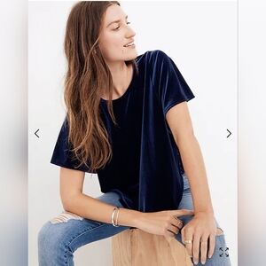 MADEWELL womens size Xs blue velvet butterfly sleeve boxy blouse top